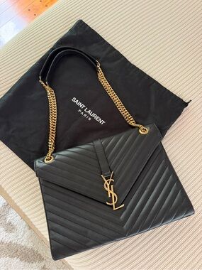 YSL Monogram Large Matelasse Envelope Bag w gold